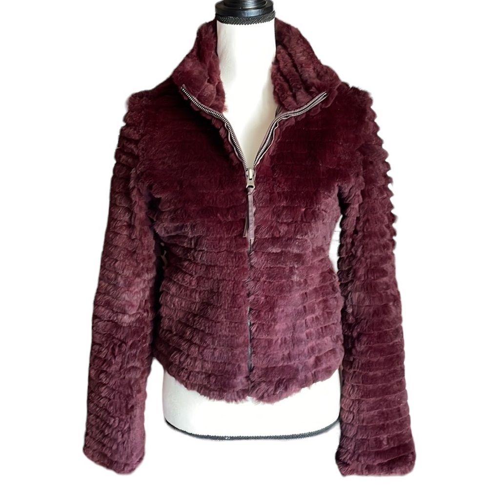 June Rabbit Fur Reversible Aubergine Moto Jacket S
